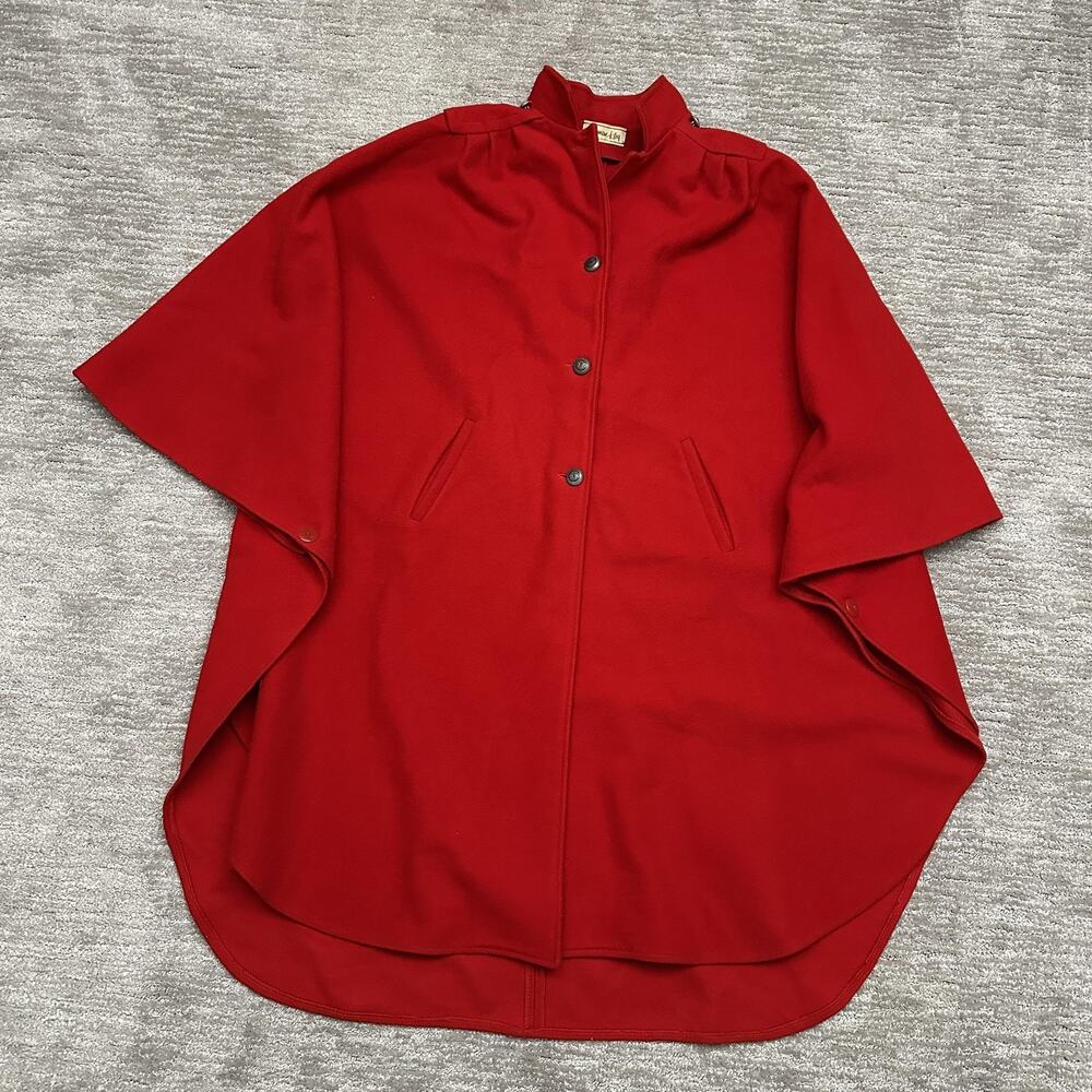 Vintage Herman Kay Cape Womens One Size Red Button Front Made in USA 90s Poncho